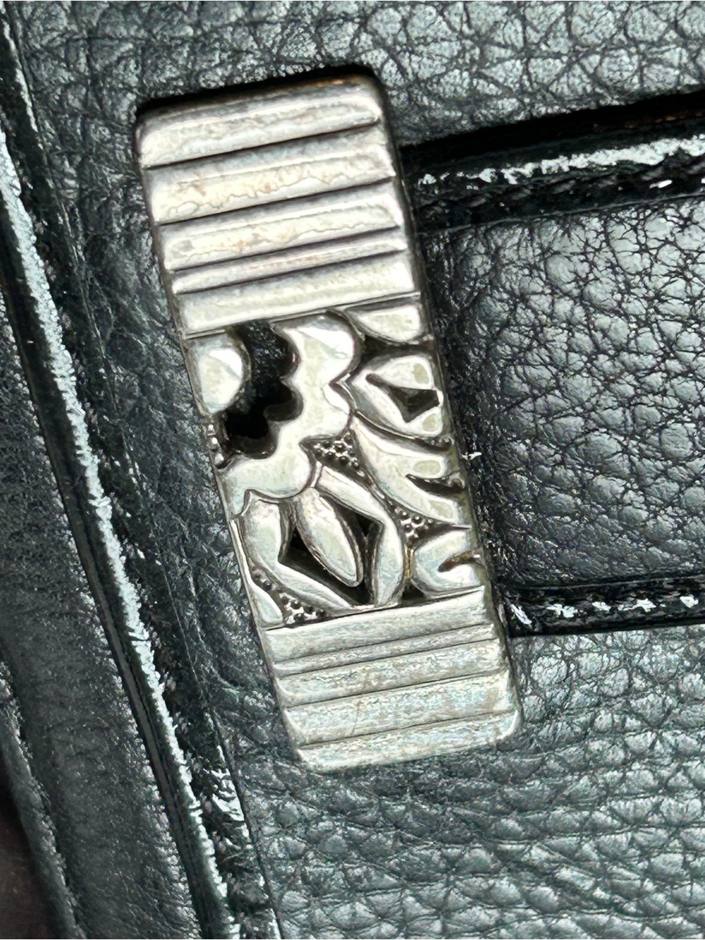 Brighton Black Leather Clutch Wallet with Silver Filigree Accent - Picture 2 of 8